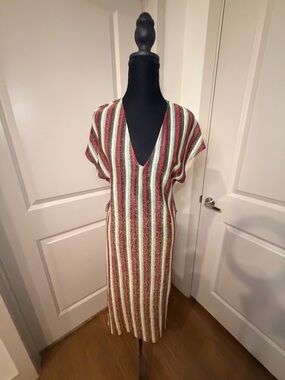 Zara Trafaluc Striped Knit Top in Red, Gray, Cream